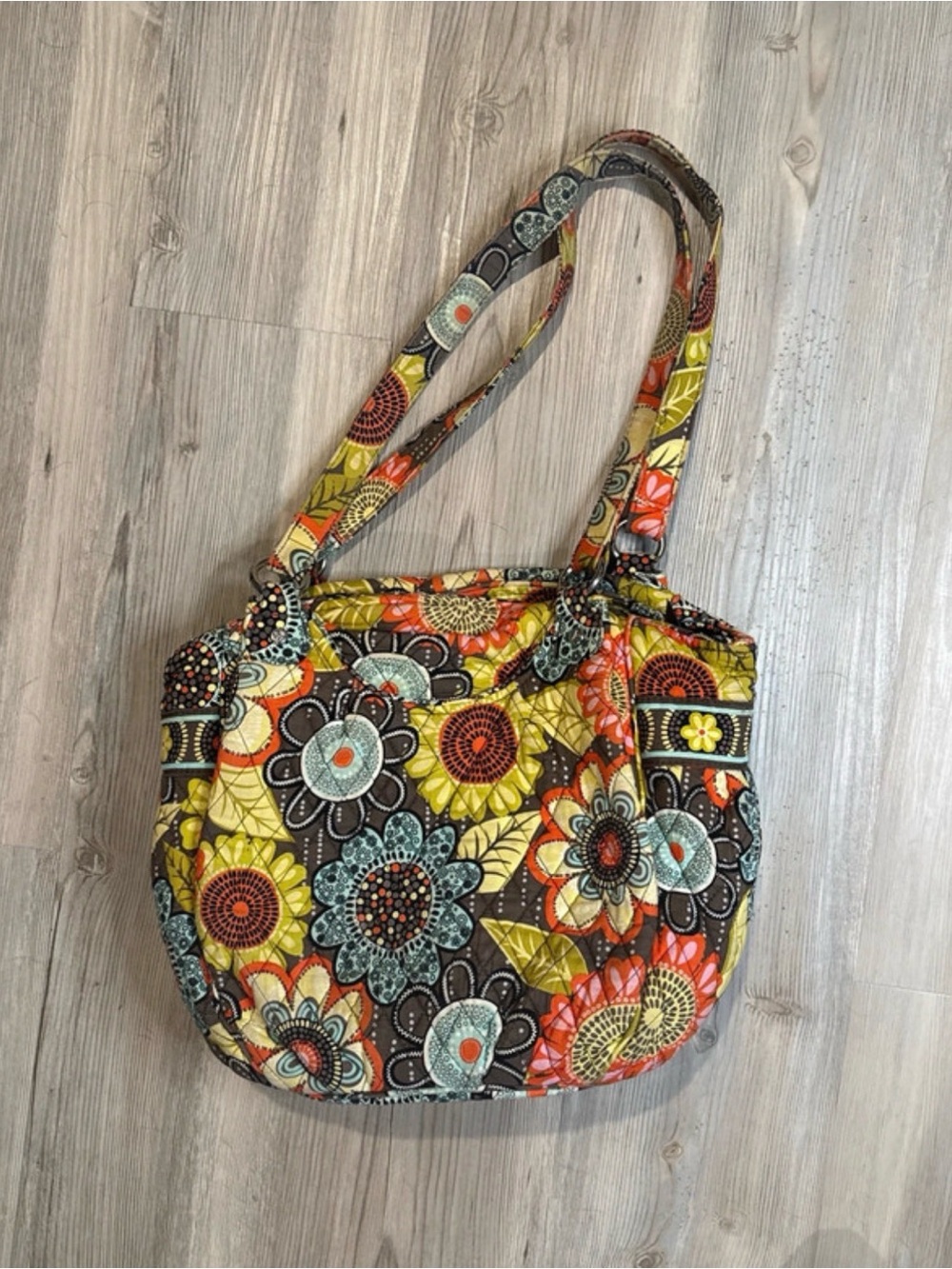 Vera Bradley Floral Quilted Shoulder Bag in Yellow, Orange & Brown